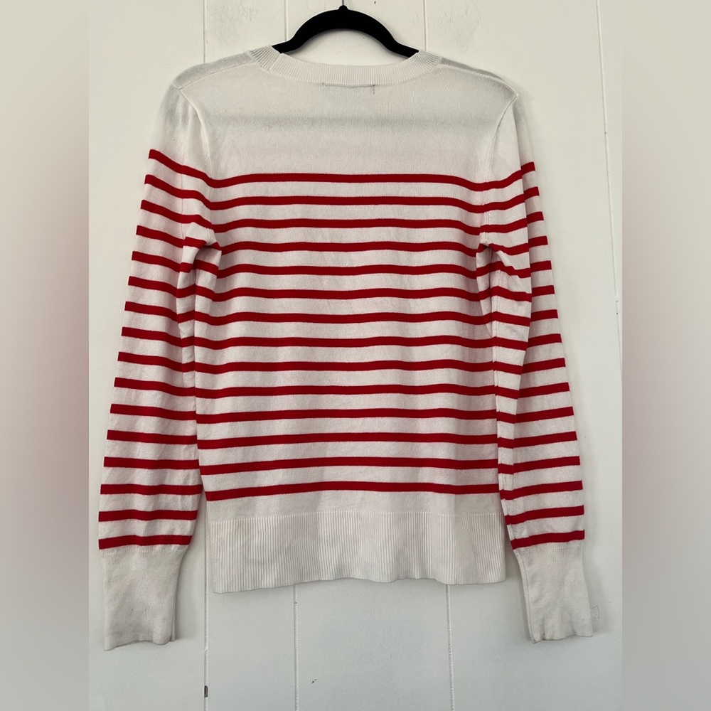Marled LOVE Sweater Red Stripe White Crewneck Pullover Size Medium - Picture 8 of 11